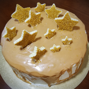 Carmel Cake with Caramel Ganache and Studded with White Chocolate Stars