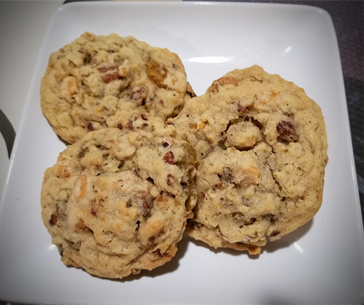 Oatmeal, raisins, butterscotch morsels, and pecan cookies